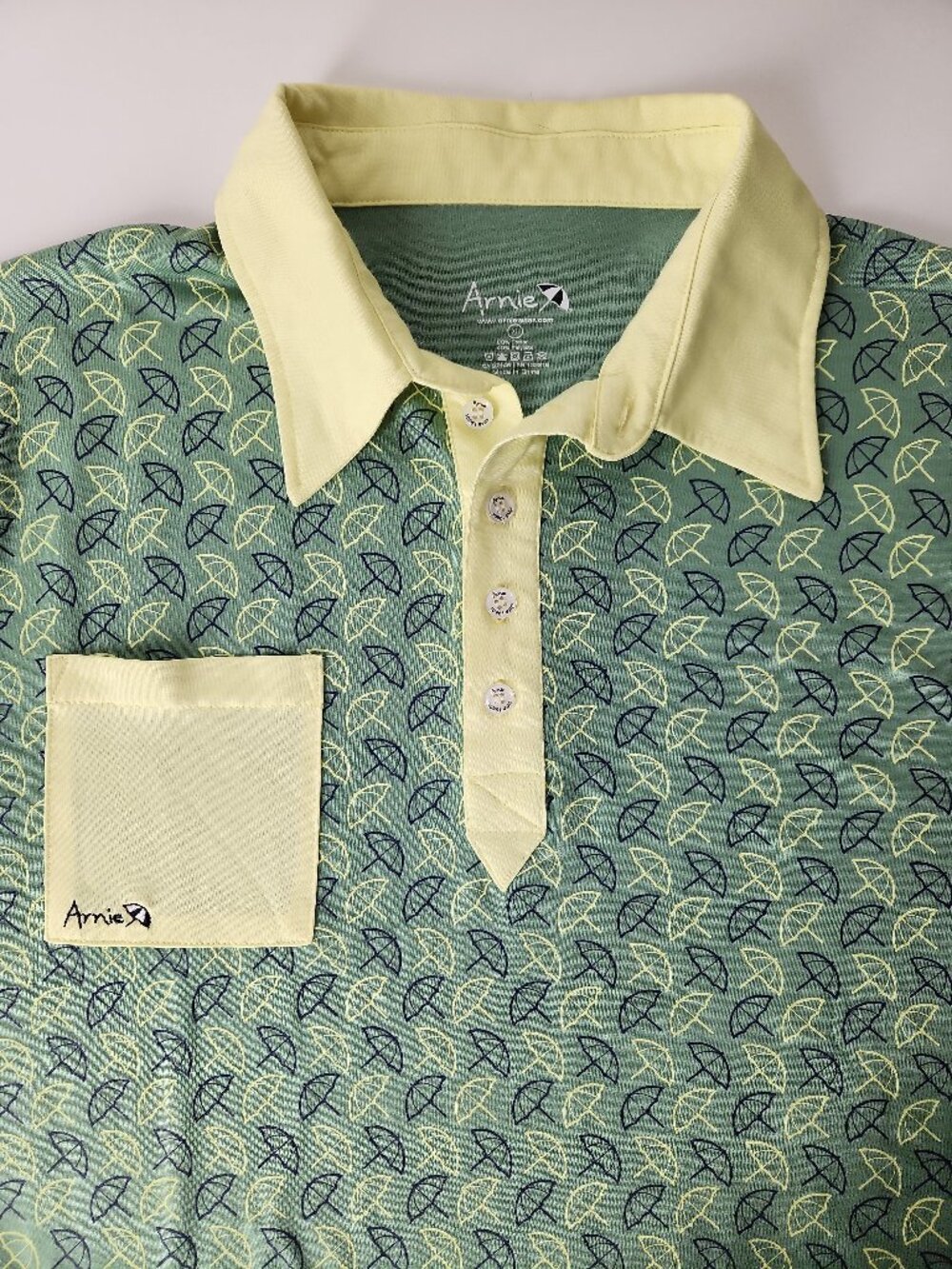 Vintage Arnie Arnold Palmer green umbrella print golf polo shirt men's XL - Picture 2 of 11